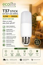Ecolite T37 8,5W Stick E27 Duy LED Ampul 3000K - Görsel 3
