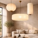 Bej Kumaş Kaplı Japandi Tarzı Sarkıt Lamba Seti (50cm) - Görsel 2