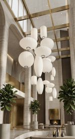 Bej Kumaş Kaplı Japandi Tarzı Sarkıt Lamba Seti (50cm) - Görsel 5