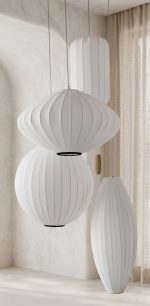 Bej Kumaş Kaplı Japandi Tarzı Sarkıt Lamba Seti (50cm) - Görsel 4