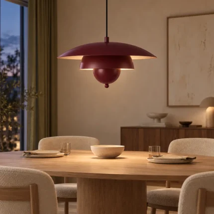 Bordo İskandinav sarkıt avize, 40 cm katmanlı metal gövde-dekor-uygulama